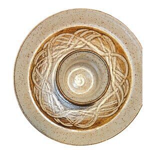 Hand Spun Ceramic Chip & Dip Platter Abstract Design Neutral Tones 12" Diameter